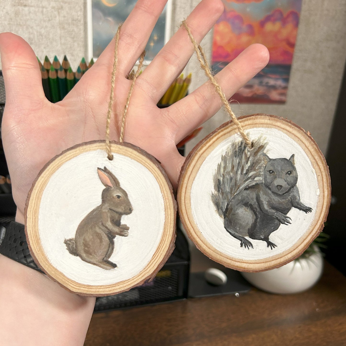 Two Pack Woodland Creature Wood Slice Ornament Set