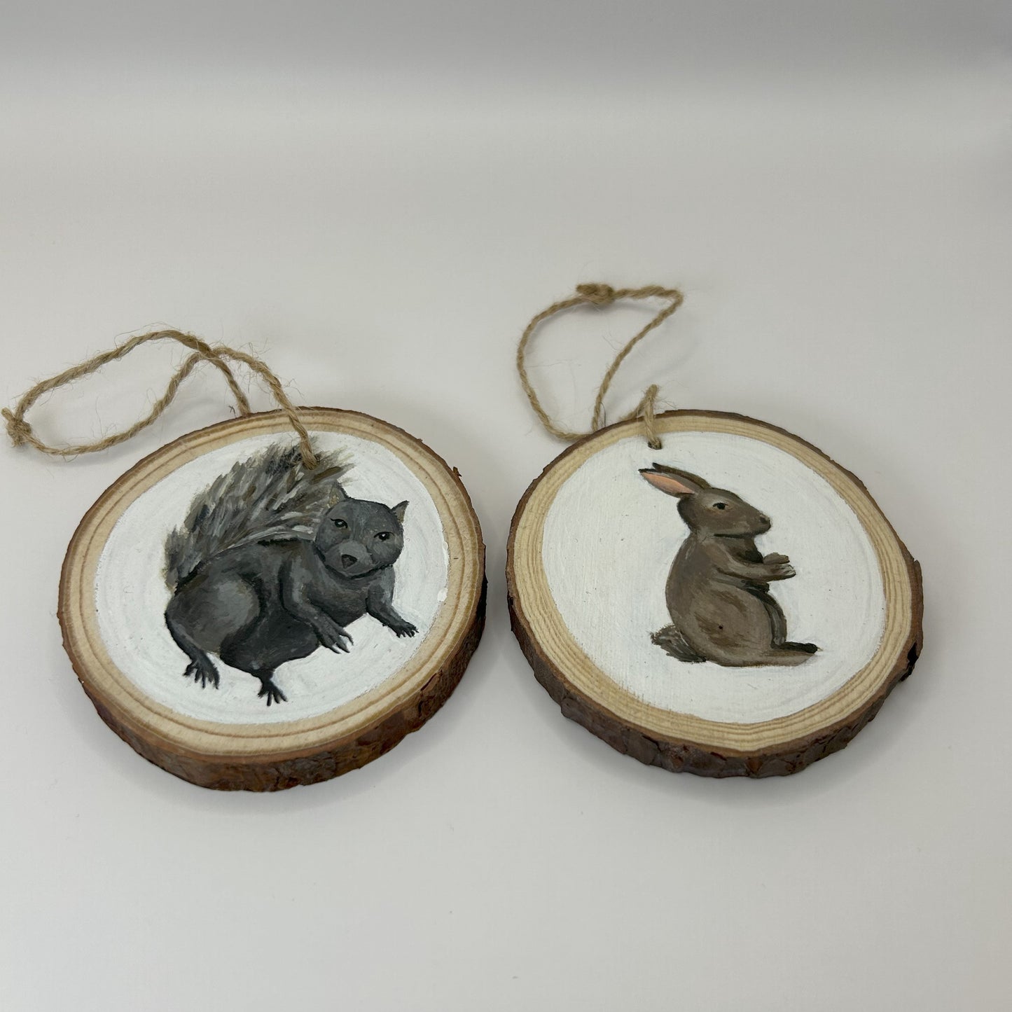 Two Pack Woodland Creature Wood Slice Ornament Set