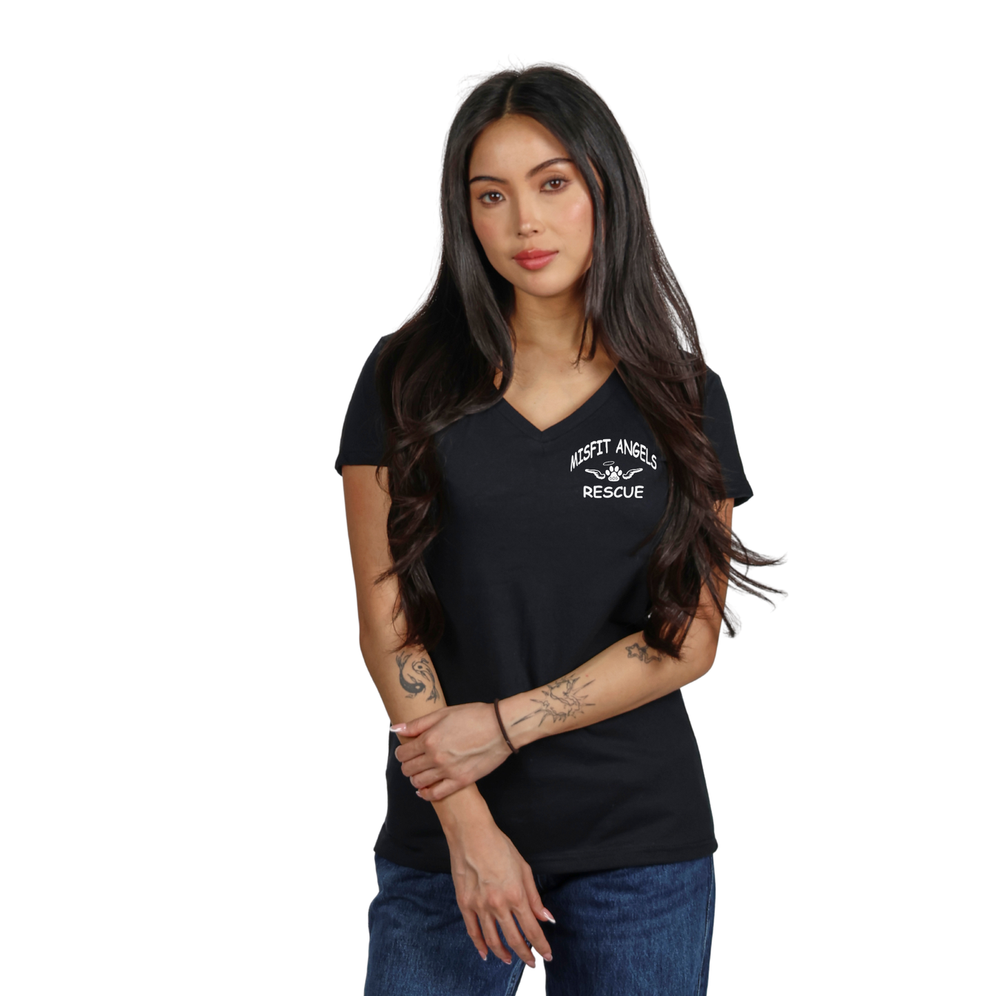 Misfit Angels Dog Rescue Women's V Neck T-Shirt